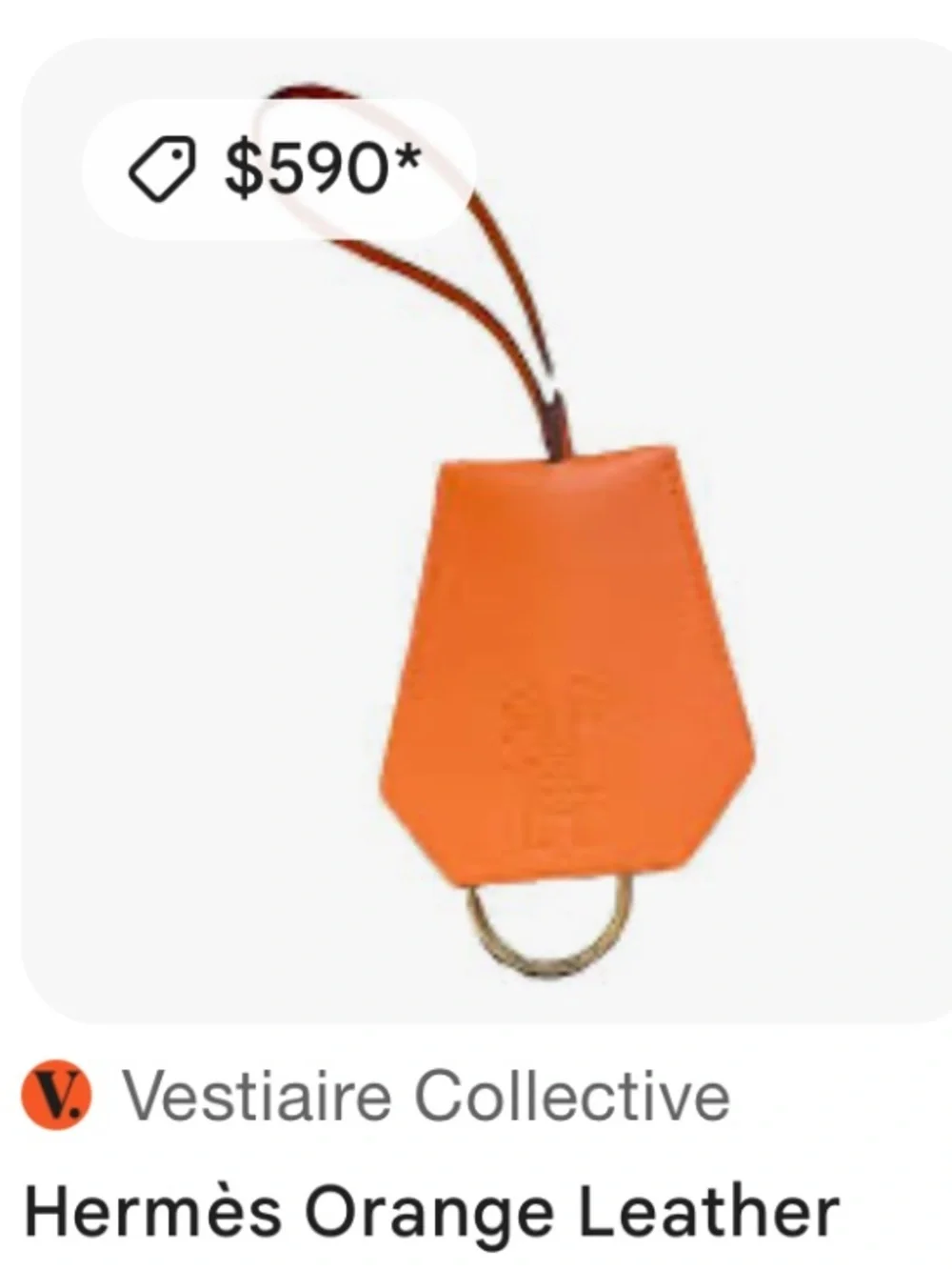 New Hermès Orange Leather Clochette Bag Charm